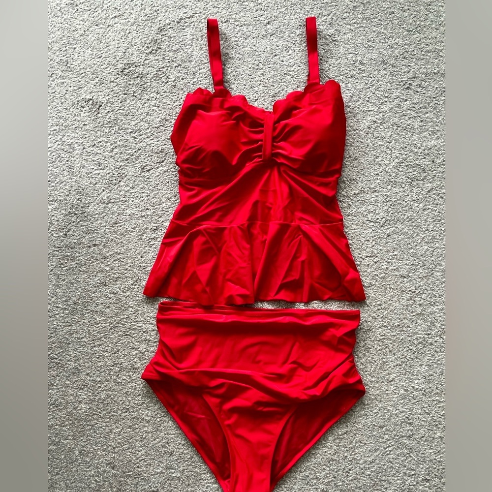 NWT Yonique Red 2 Piece Tankini Bathing Suit Size 18W - Picture 2 of 8